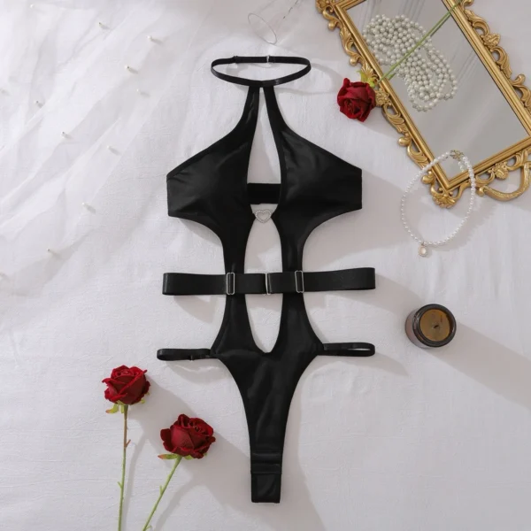 SOLA — Black cut-out bodysuit with detachable belt