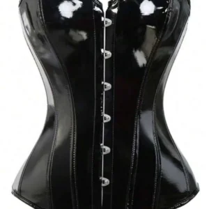 ANGELINA - Black lacquer PU corset